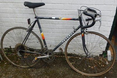 Lot 1118 - A Peugeot racing bicycle, in grey trim.