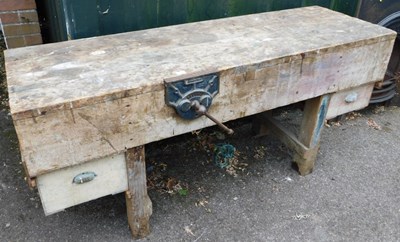 Lot 1120 - A workbench with Record No. 52 vice, 82cm high,...