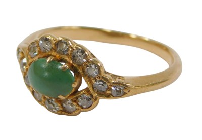 Lot 597A - A 19thC diamond and green stone ring, the...