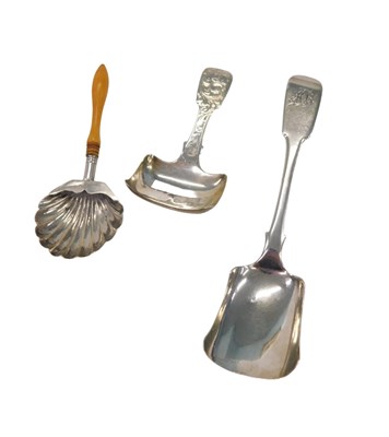 Lot 118 - Three Georgian and later silver caddy spoons,...