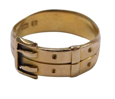 Lot 389 - A Victorian 18ct gold buckle ring, of two row...
