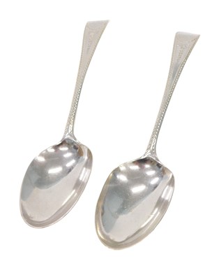 Lot 140 - A pair of George III silver fiddle pattern...
