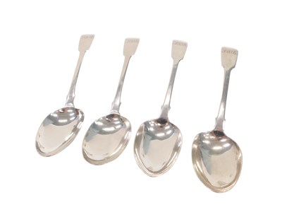 Lot 139 - Four William IV silver fiddle pattern serving...