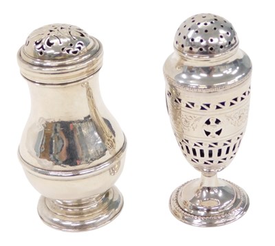 Lot 178 - Two silver salt and pepper pots, comprising a...