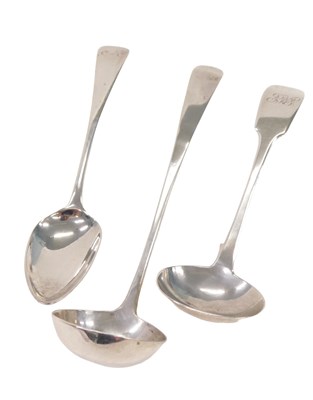 Lot 186 - Three Georgian and later silver fiddle pattern...