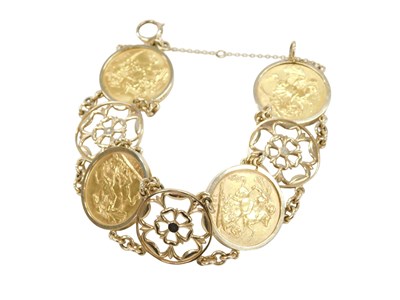 Lot 9 - A sovereign and rose design bracelet, set with...