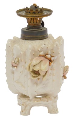 Lot 358 - A ceramic oil lamp base, relief moulded with...