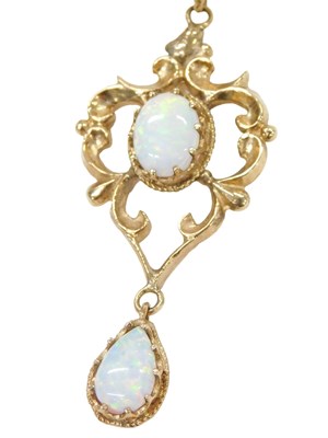 Lot 229 - A opal pendant and chain, in the Art Nouveau...