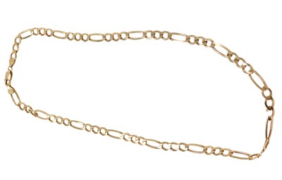 Lot 246 - A figaro link necklace, yellow metal stamped...