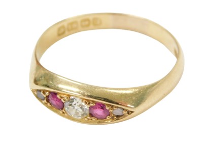 Lot 248 - An 18ct gold gypsy ring, set with three...