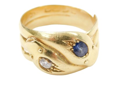 Lot 254 - A 18ct gold snake dress ring, the two snake...