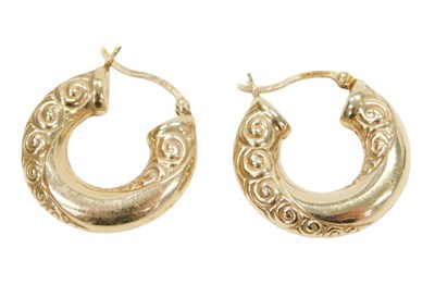 Lot 261 - A pair of 9ct gold hoop earrings, each with...