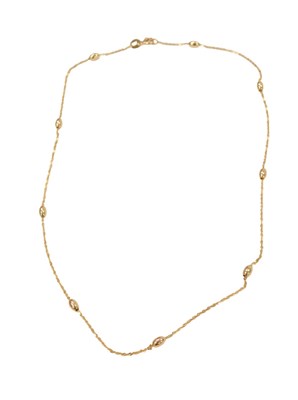 Lot 266 - A 9ct gold ball link necklace, 40cm long, 1.8g.