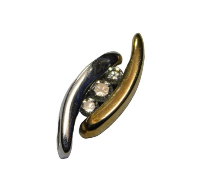 Lot 295 - A bi-colour pendant , set with three round...
