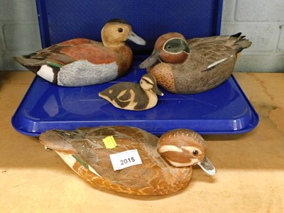 Lot 2015 - Three painted wooden ducks, made by Jaymile of...