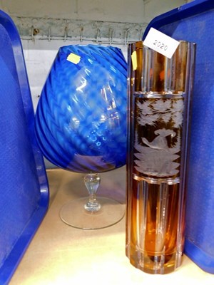 Lot 2020 - A large ornamental blue glass brandy glass,...