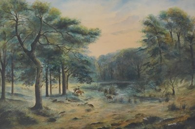 Lot 741 - Chapman (19thC/20thC). Deer in woodland scene,...