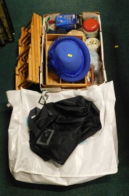 Lot 2065 - A quantity of bags, wine rack, lady's hat, and...