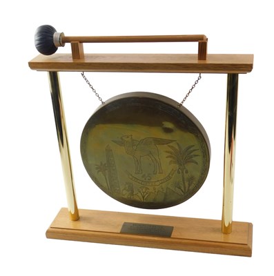 Lot 375 - A 20thC brass gong, on a light oak frame, with...