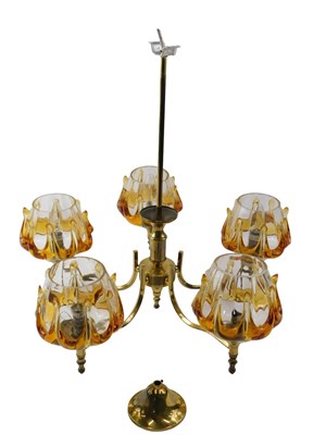 Lot 412 - A 20thC brass and Murano glass (unmarked) five...