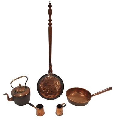 Lot 417 - Copper and brass wares, comprising copper...