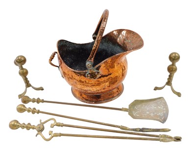 Lot 720 - Copper and brass wares, comprising a hammered...