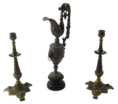 Lot 369 - A pair of decorative Spelter brass...
