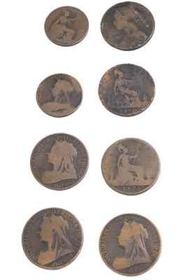 Lot 613 - Five Victorian pennies, comprising 1876, 1897,...