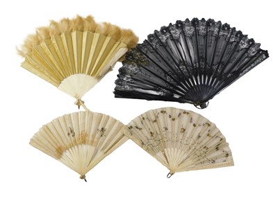 Lot 487 - Four 19thC and later fans, comprising a bone...