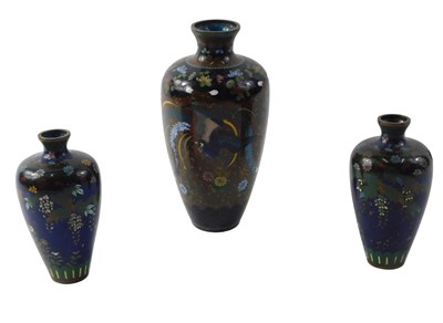 Lot 658 - Three 20thC cloisonne vases, comprising one on...
