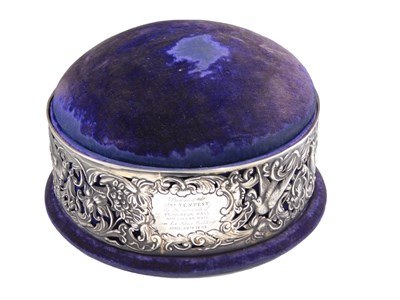 Lot 564 - A Victorian pin cushion, on a blue material...