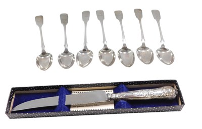 Lot 580 - A set of six silver Fiddle pattern...