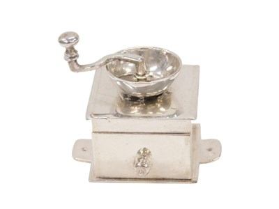 Lot 21 - A Dutch silver miniature coffee grinder, with...