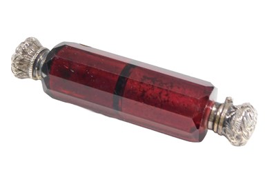 Lot 544 - A Victorian cranberry glass double ended scent...