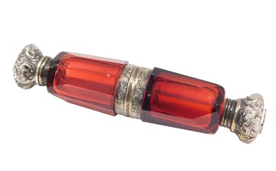 Lot 545 - A Victorian cranberry glass double ended scent...