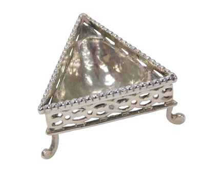 Lot 31 - A Dutch silver triangular salt with beaded...