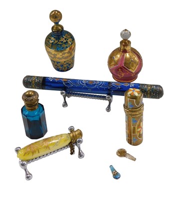 Lot 551 - Six Eastern inspired glass scent jars,...