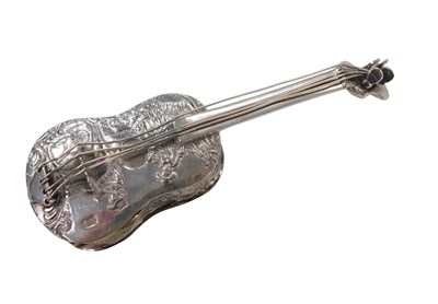 Lot 33 - A Continental silver miniature guitar pill box,...