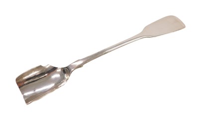 Lot 776 - A Victorian silver Fiddle pattern cheese scoop,...