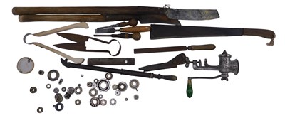 Lot 809 - A group of carpenter's tools, bladed knives,...