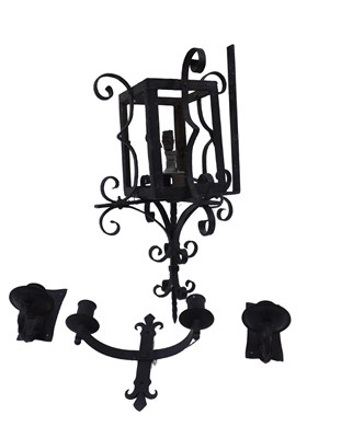Lot 812 - A hanging lantern, with fleur de lys stemmed...