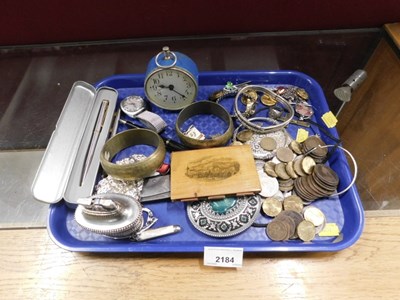 Lot 2184 - Hat pins, travel clock, bangles, buckles, etc....