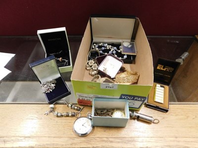 Lot 2187 - A silver charm bracelet, silver plated pocket...