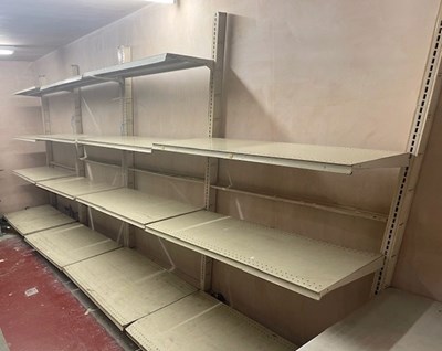 Lot 1671 - A quantity of metal shelving, together with...