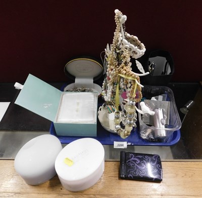 Lot 2208 - Assorted costume jewellery, empty perfume...