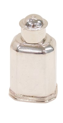 Lot 204 - A miniature white metal tea canister, of 18thC...