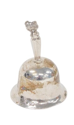 Lot 210 - A Dutch silver miniature bell, 4cm...