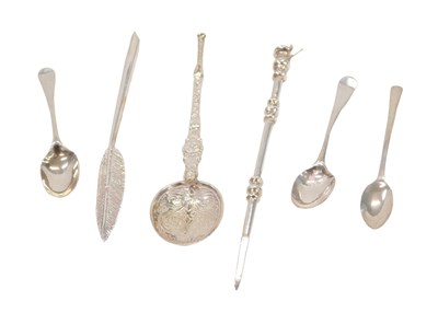 Lot 211 - Three miniature silver table spoons, and a...