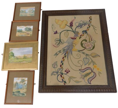 Lot 1018 - A 20thC crewelwork embroidered panel of...
