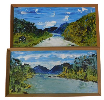 Lot 1022 - Brewer. River landscape, oil on board, a pair,...